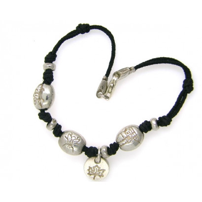 Polsera de girona plata cordó negre 18cm - AGI00005