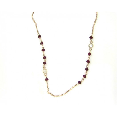 Collar tipo rosari plata- rosa quartz-rubi 100cm - PL5226-G