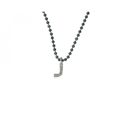 Colgante oro blanco brillante y cadena plata bolas - 03-185993J