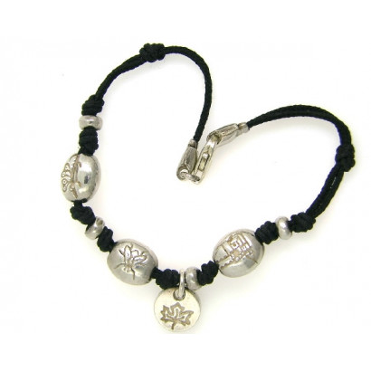 Polsera de girona plata cordó negre 19cm - AGI00006