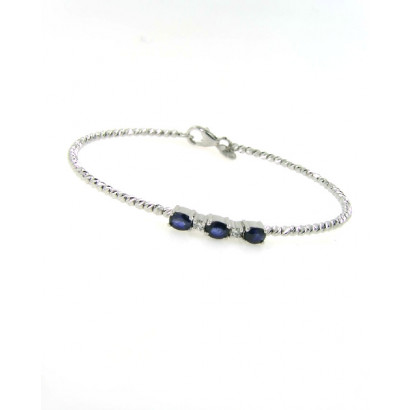 Pulsera oro blanco 18k 3 zafiros azules 2 brillantes - 05-162290B