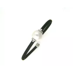 Pulsera oro blanco 18k perla brill.0.04k acero - V-2592