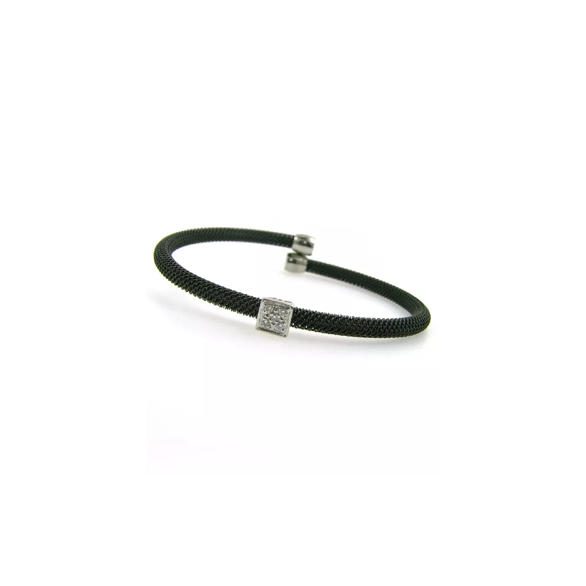 Pulsera oro blanco 18k brill.0.08k acero - V-3114