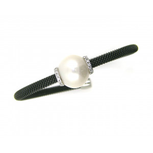 Pulsera oro blanco 18kltes brillante y acero - V-2850