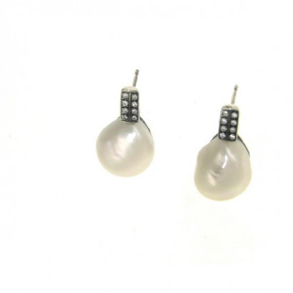 Pendientes plata zircon y perla barroca - BRU1050BO