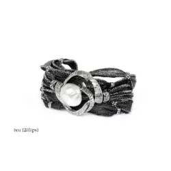 Pulsera plata sedas perla gris - BRU1203PS