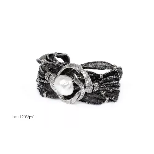 Pulsera plata sedas perla gris - BRU1203PS