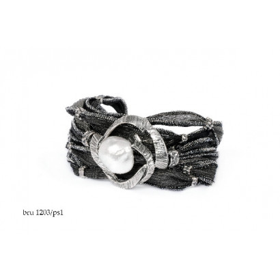 Pulsera plata sedas perla gris - BRU1203PS
