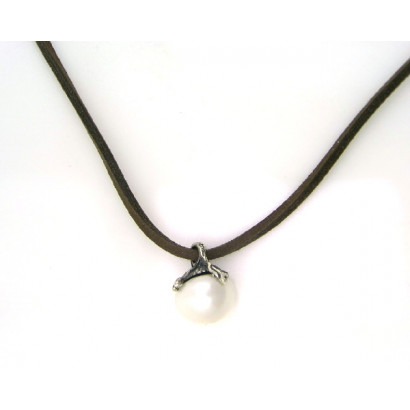 Colgante la bruixeta plata perla cuero 40cm - BRU1402C