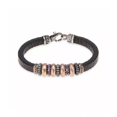 Pulsera Platadepalo plata bronce cuero - WB203X T/19