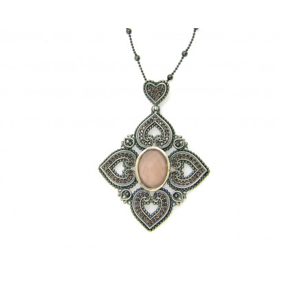 Penjoll plata-or zircon i quars rosa 80cm - CL060022