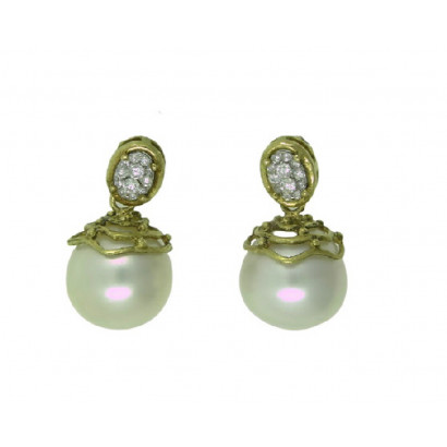 Arracades or groc perla australiana i brillants - P-20852