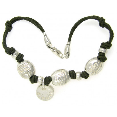 Polsera de girona plata cordó caqui 19cm - AGI00024