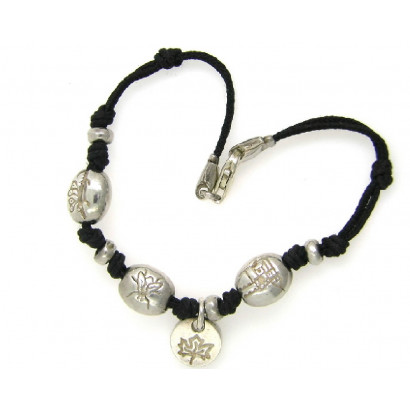 Polsera de girona plata cordó negre 20cm - AGI00025