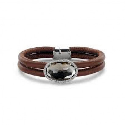 Pulsera Ti sento plata circon cuero marron - 2759MC