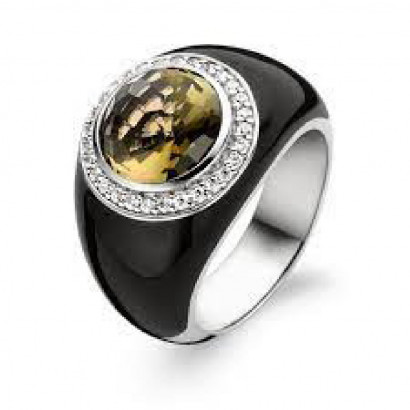 Anillo Ti sento plata topacio fume ceramica marron - 1844BR