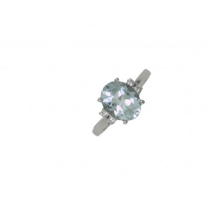 Anillo oro blanco brillantes 0.10k aiguamarina - V-3026/S
