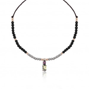 Collar Sunfield plata quars pink onix nailon - CL062641
