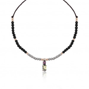 Collar Sunfield plata quars pink onix nailon - CL062641