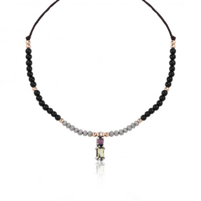 Collar Sunfield plata quars pink onix nailon - CL062641