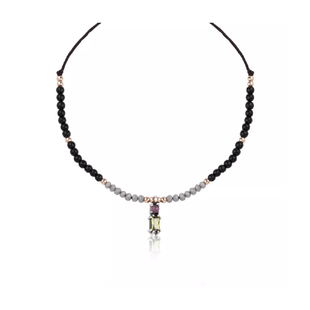 Collar Sunfield plata quars pink onix nailon - CL062641