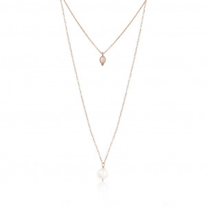 Collar doble Sunfield plata rose perla cuarzo rosa - CL062762
