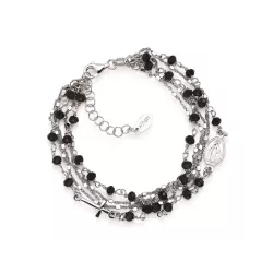 Polsera Amen plata zircon negre creu i medalla - BRMF