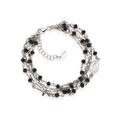 Polsera Amen plata zircon negre creu i medalla - BRMF