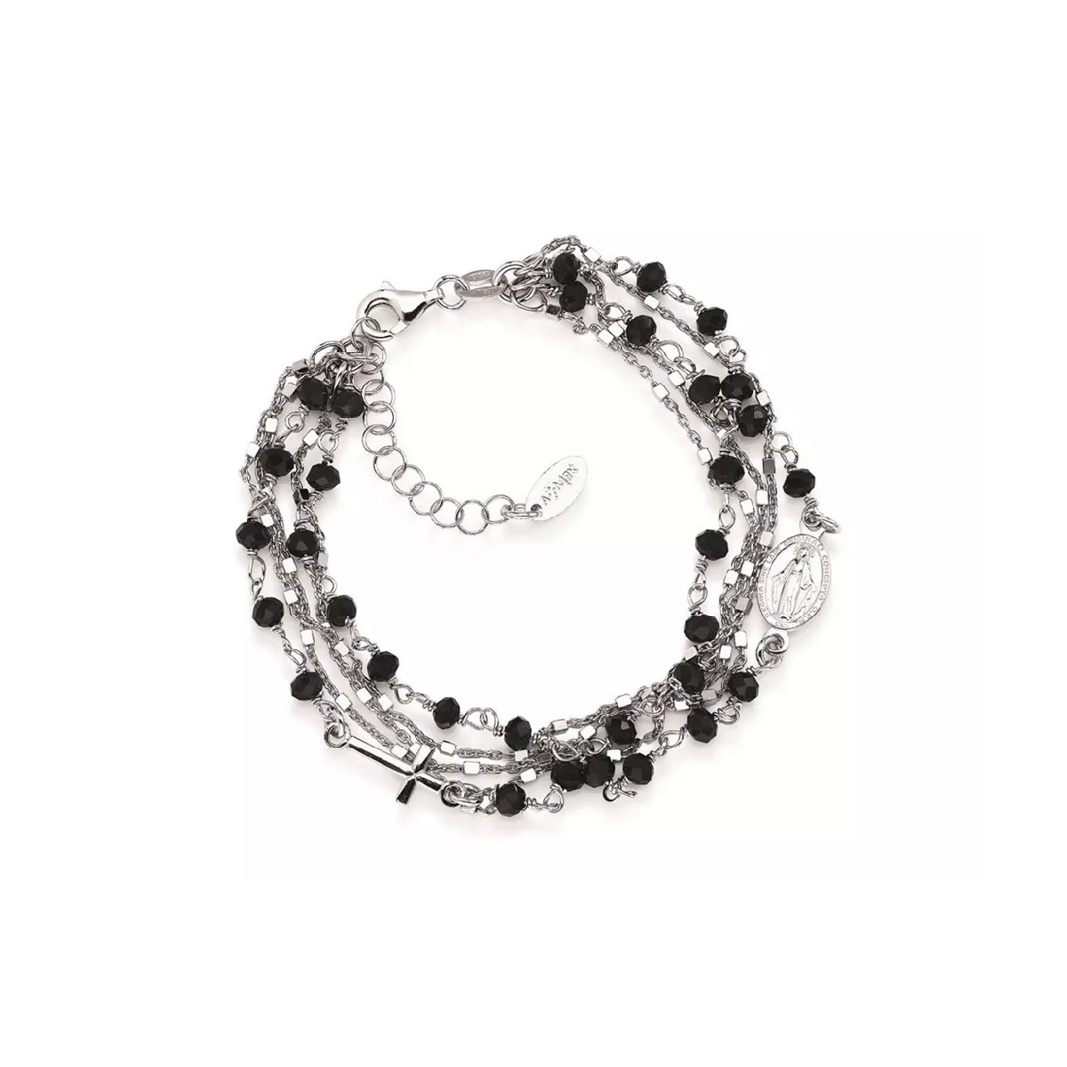 Polsera Amen plata zircon negre creu i medalla - BRMF