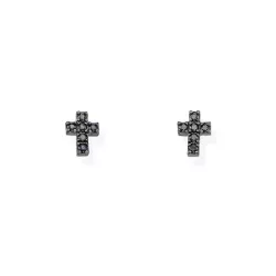 Arracades Amen plata creu zircon negre - ORCRZN