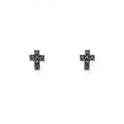 Arracades Amen plata creu zircon negre - ORCRZN