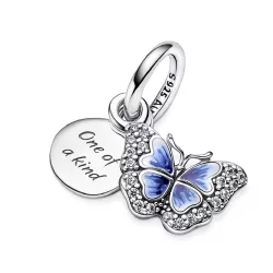 Charm Pandora plata papallona  zircon esmalt blau i blanc - 790757C01