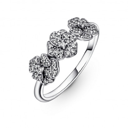 Anillo Pandora plata 3 flores circon - 190786C01