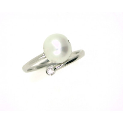 Anell or blanc 18k perla i 1bri-0.03k mida 14 - V-3047/S/B