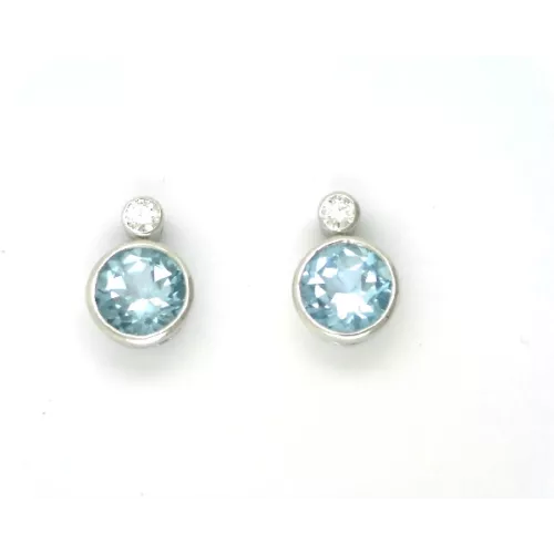 Pendientes oro blanco 18kltes brillante y topacio - V-2631/P
