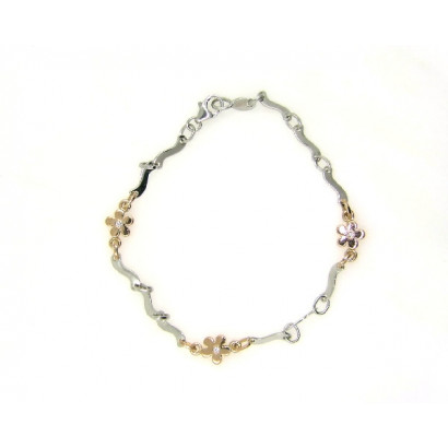 Polsera or blanc-or rosa 18k 3flors brillants