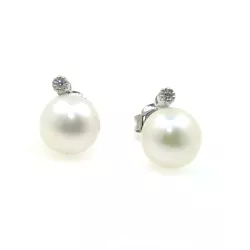 Pendientes oro blanco 18k brillantes perlas - 02-183886B