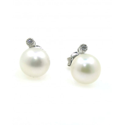 Pendientes oro blanco 18k brillantes perlas - 02-183886B