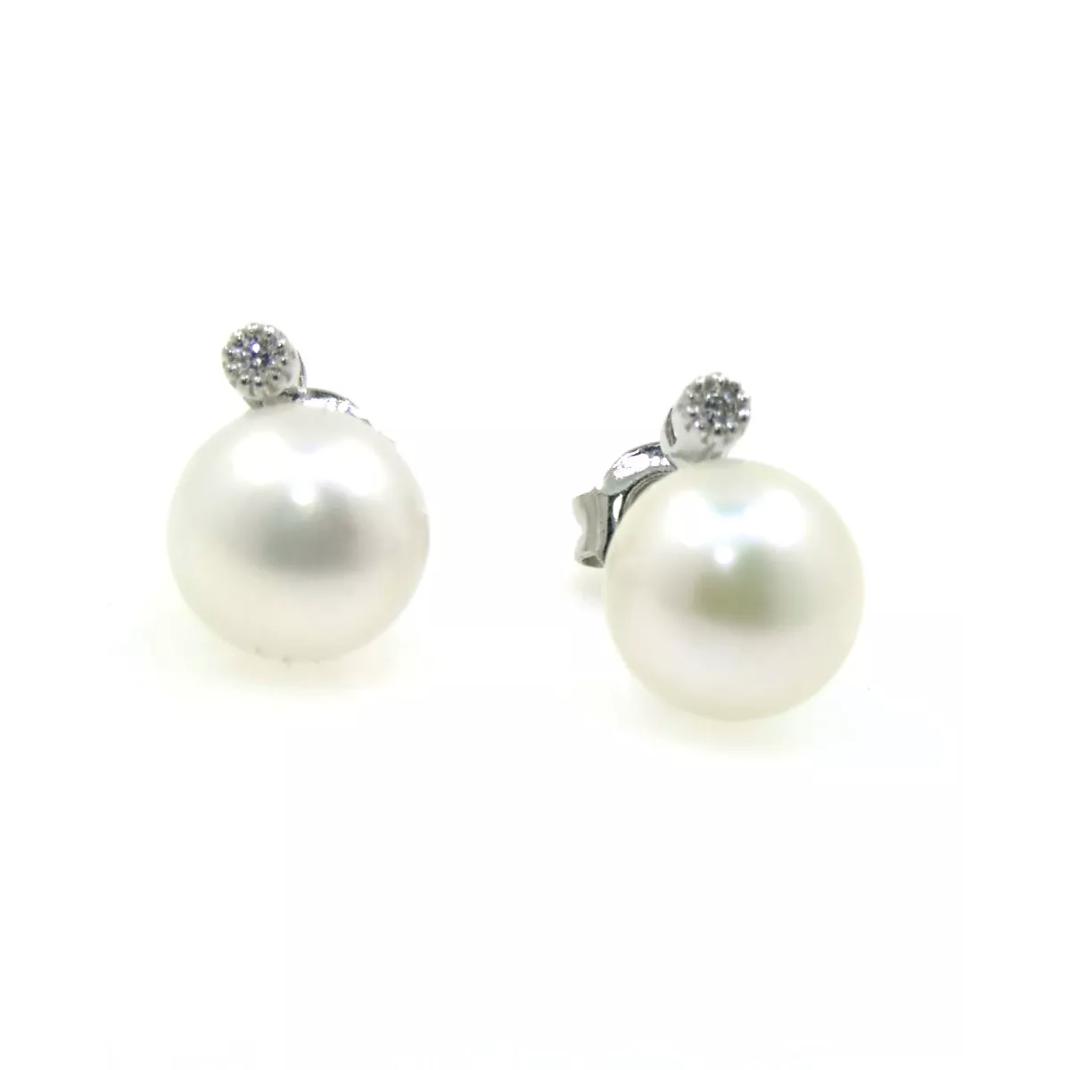 Pendientes oro blanco 18k brillantes perlas - 02-183886B