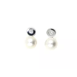 Pendientes oro blanco 18kltes brillante-perla - BR1818P