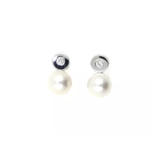 Pendientes oro blanco 18kltes brillante-perla - BR1818P