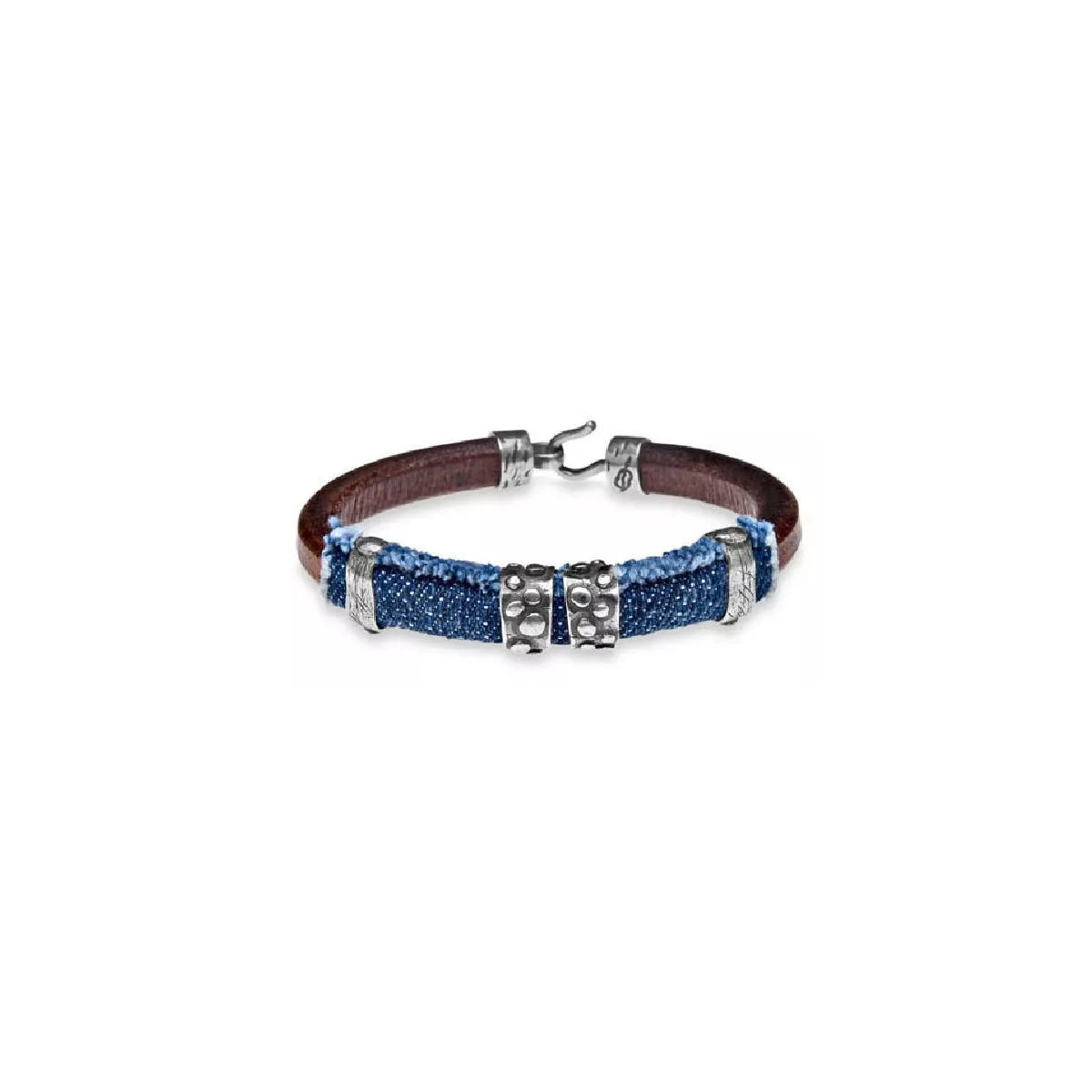 Pulsera Platdepalo plata cuero tejano  - CB25B