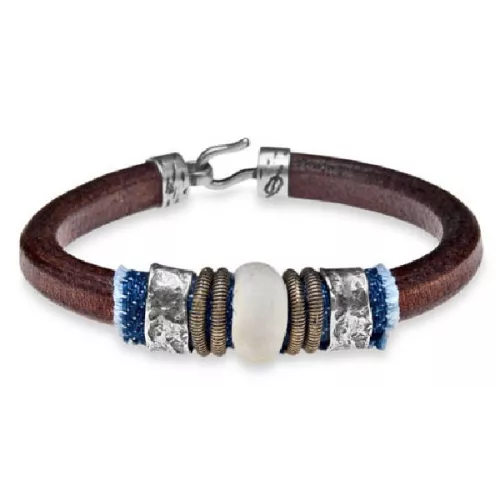 Pulsera Platadepalo plata cuero tejano - CB25D