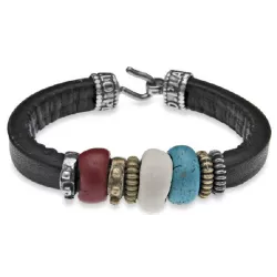 Pulsera Platadepalo plata coral turquesa hueso - CB5A