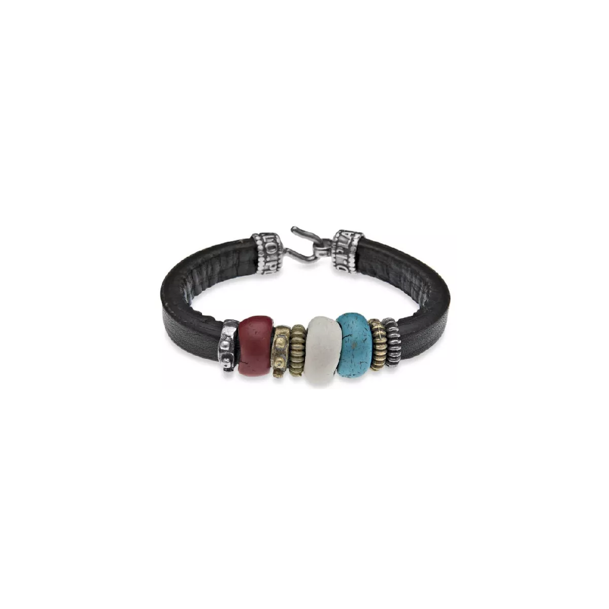 Pulsera Platadepalo plata coral turquesa hueso - CB5A