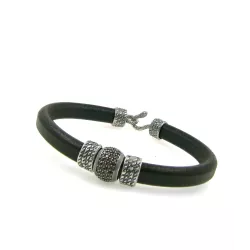 Pulsera Platadepalo plata circon cuero - KOK5