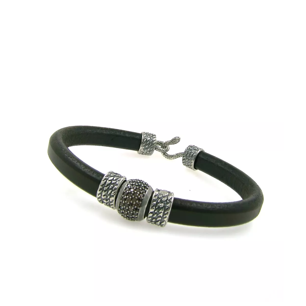 Pulsera Platadepalo plata circon cuero - KOK5