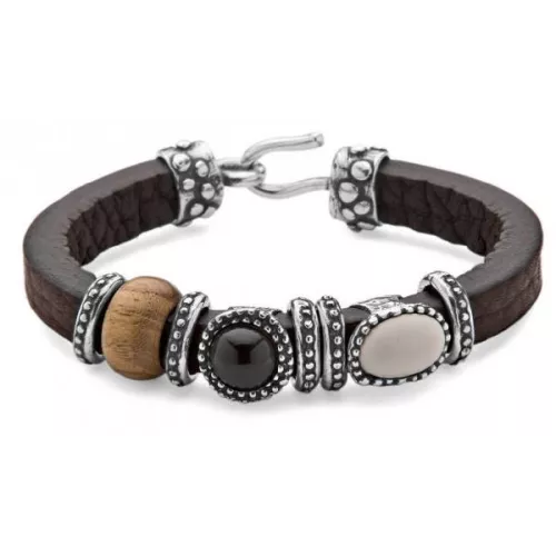 Pulsera Platadepalo plata granate hueso madera - L4R