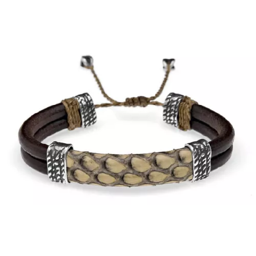 Pulsera Platadepalo plata piel cuero - SP3A