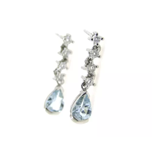 Pendientes oro blanco brillantes y aguamarina  - RMP-05087